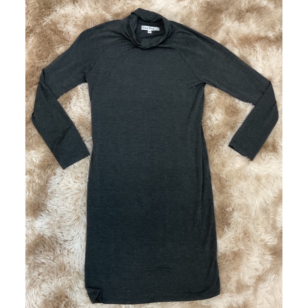 Velvet Torch Womens Charcoal Gray Mock Neck Long Sleeve Bodycon Dress Size M